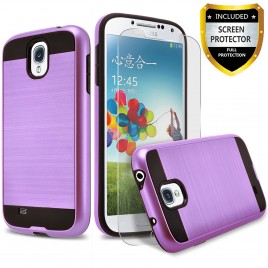 Samsung Galaxy S4 Case, 2-Piece Style Hybrid Shockproof Hard Case Cover with [Premium Screen Protector] Hybird Shockproof And Circlemalls Stylus Pen (Purple)